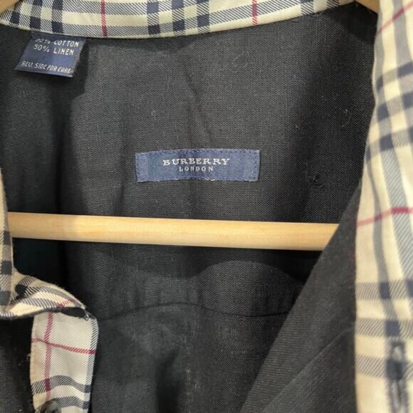 Burberry London Linen Cotton Black Short Sleeve Button Up Quiet Luxury 2XL - Picture 4 of 6